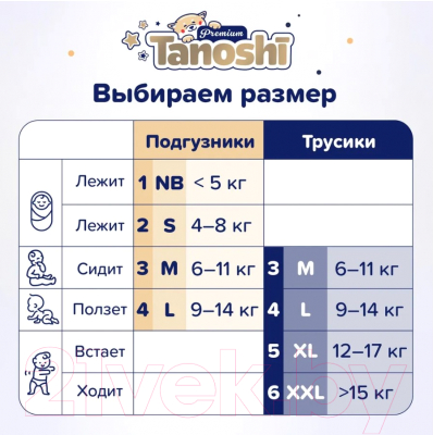 Подгузники детские Tanoshi Premium Baby Diapers L 9-14кг (54шт)