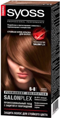 

Крем-краска для волос Syoss, Шатен, Salonplex Permanent Coloration 6-8