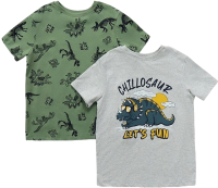 Комплект футболок детских Mark Formelle 113379-2 (р.122-60, серый меланж 4306-А/динозавры на серо-зеленом) - 