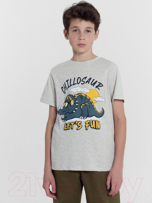 Комплект футболок детских Mark Formelle 113379-2 (р.128-64, серый меланж 4306-А/динозавры на серо-зеленом)