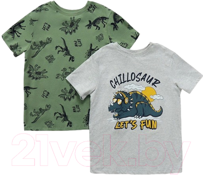 Комплект футболок детских Mark Formelle 113379-2 (р.134-68, серый меланж 4306-А/динозавры на серо-зеленом)