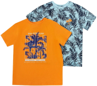 Комплект футболок детских Mark Formelle 113379-2 (р.128-64, солнечный апельсин/листики на бирюзовом) - 