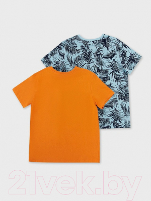 Комплект футболок детских Mark Formelle 113379-2 (р.134-68, солнечный апельсин/листики на бирюзовом)