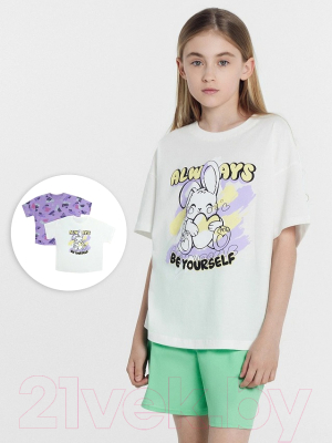 Комплект футболок детских Mark Formelle 117843-2 (р.116-60, белый/граффити на лаванде)