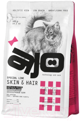 Сухой корм для кошек AJO Skin & Hair Здоровая кожа и красивая шерсть (400г)