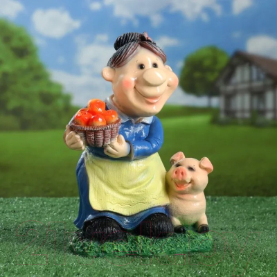 Изображение товара Фигурка для сада Хорошие сувениры Бабка с поросенком / 3629990 (синий)