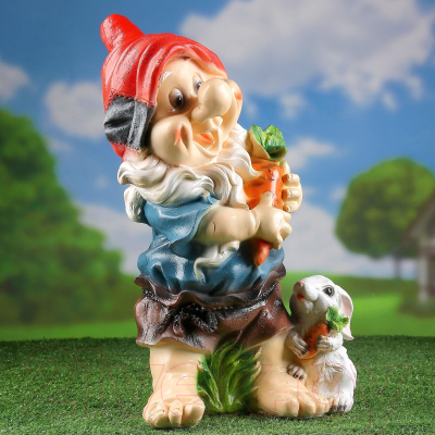 Изображение товара Фигурка для сада Хорошие сувениры Гном с зайцем и морковкой / 3374688