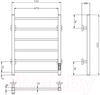 Полотенцесушитель электрический Roxen Square BK-109SW-6T / 11050-5365B