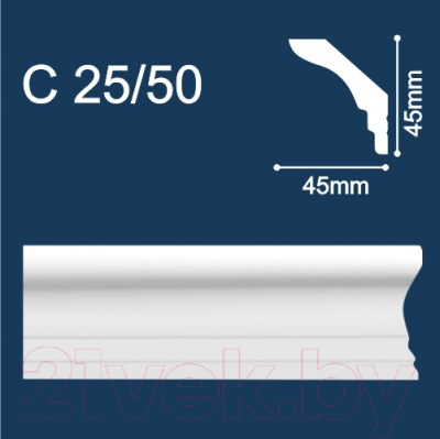 Плинтус потолочный SOLID C25/50 из эксрудированного пенополистирола (45x45x2000мм, белый)