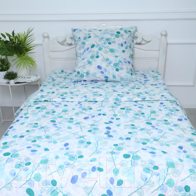 Комплект постельного белья с покрывалом Атра Эвкалипт / 10617328 (синий)