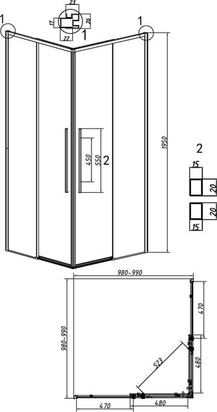 Душевой уголок Grossman Galaxy 100x100x195 / 300.K33.01.1010.21.00 (черный матовый/прозрачное стекло)