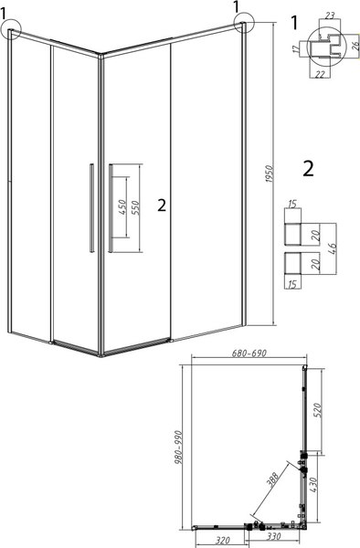 Душевой уголок Grossman Galaxy 100x70x195 / 300.K33.01.1070.21.00 (черный матовый/прозрачное стекло)