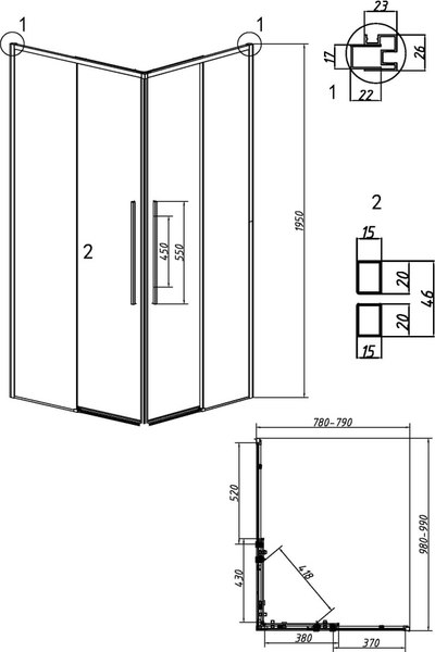 Душевой уголок Grossman Galaxy 100x80x195 / 300.K33.01.1080.21.00 (черный матовый/прозрачное стекло)