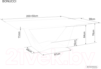 Обеденный стол Signal Bonucci Ceramic 200-250x98 (белый/орех)