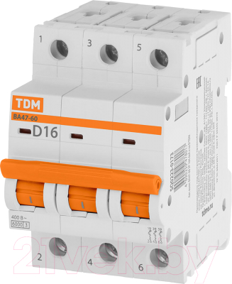 Выключатель автоматический TDM ВА 47-60 3P 16А (D) 6кА / SQ0223-0173