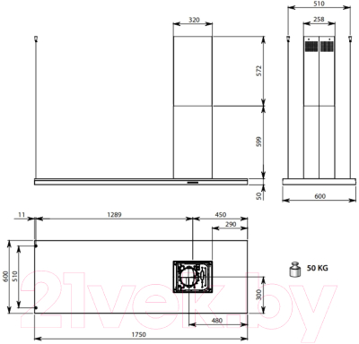 Вытяжка коробчатая Falmec Lumen Isola Steel 175 DX 1750 / CLUI75.E0P2#NEUI490F