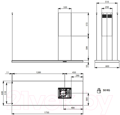 Вытяжка коробчатая Falmec Lumen Isola Steel 175 SX 1750 / CLUI75.E1P2#NEUI490F