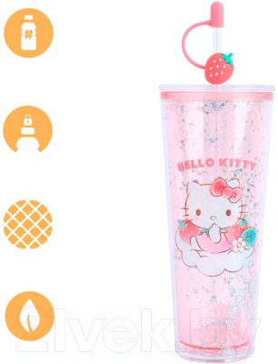 Многоразовый стакан Miniso Sanrio characters Strawberry collection 9265 (с трубочкой)