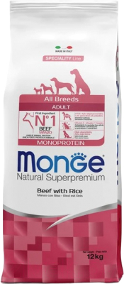 Сухой корм для собак Monge All Breeds Adult Monoprotein говядина с рисом