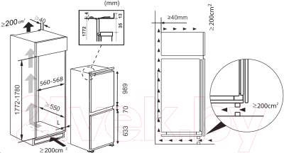 Встраиваемый холодильник Weissgauff WRKI 178 H Inverter NoFrost