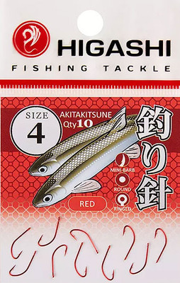 Набор крючков рыболовных Higashi Akitakitsune ringed #4 Red / 01339 - 