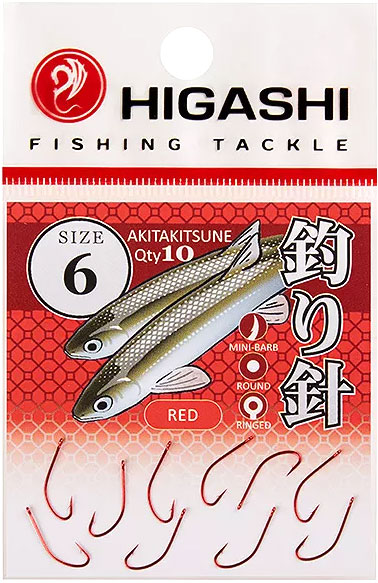 Набор крючков рыболовных Higashi Akitakitsune ringed #6 Red / 01340