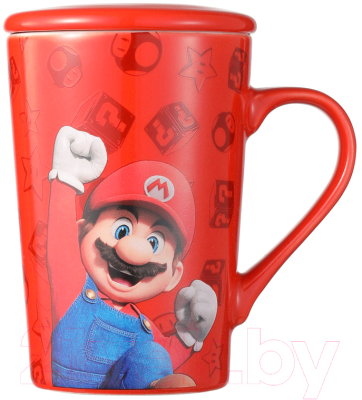 Кружка с ложкой Miniso Super Mario Bros Collection 7564 (с крышкой)