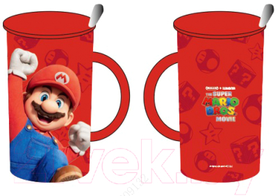 Кружка с ложкой Miniso Super Mario Bros Collection 7564 (с крышкой)