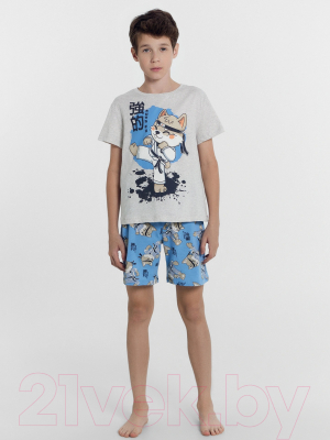 Пижама детская Mark Formelle 563322-1 (р.134-68, серый меланж 4306-А/ниндзя на голубом)