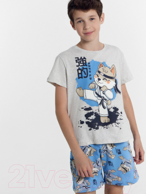 Пижама детская Mark Formelle 563322-1 (р.140-68, серый меланж 4306-А/ниндзя на голубом)