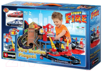 Паркинг игрушечный Bburago Пожарная станция 2-х уровневая Стрит Файер / 18-30043