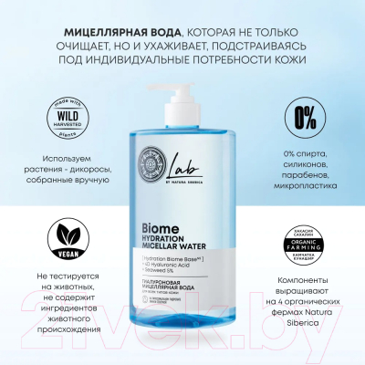 Мицеллярная вода Natura Siberica Lab Biome Гиалуроновая для всех типов кожи (450мл)