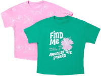 Комплект футболок детских Mark Formelle 117843-2 (р.110-56, зеленый топаз/цветы на розовом) - 