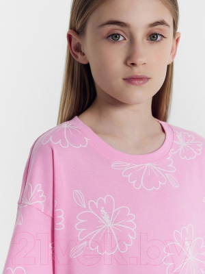 Комплект футболок детских Mark Formelle 117843-2 (р.116-60, зеленый топаз/цветы на розовом)