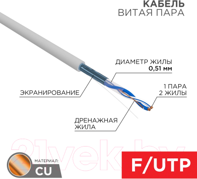 Кабель Rexant F/UTP CAT 5e PVC 1PR 24AWG / 01-0120