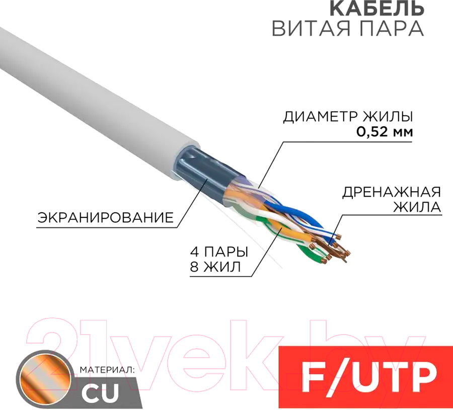 Кабель Rexant F/UTP CAT 5e PVC 24AWG / 02-0025