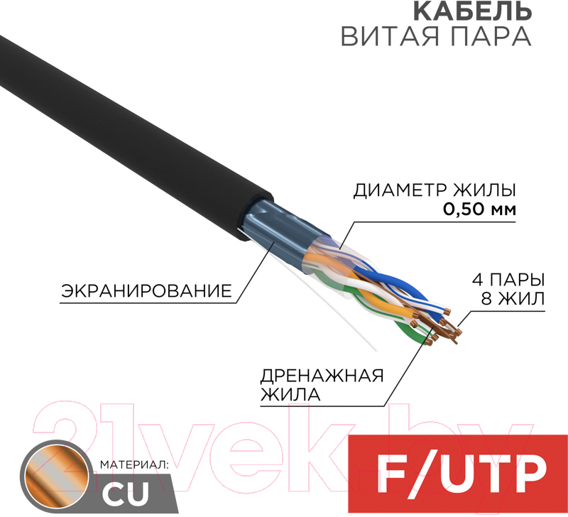 Кабель Rexant F/UTP CAT 5e PE 4PR 24AWG / 01-0146