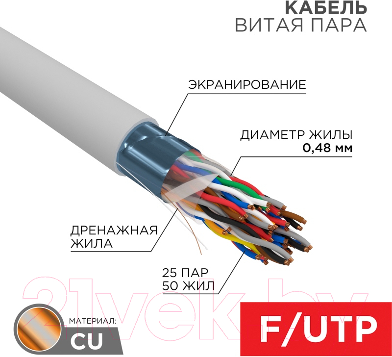 Кабель Rexant F/UTP CAT 5e PVC 25PR 24AWG / 01-1201-R