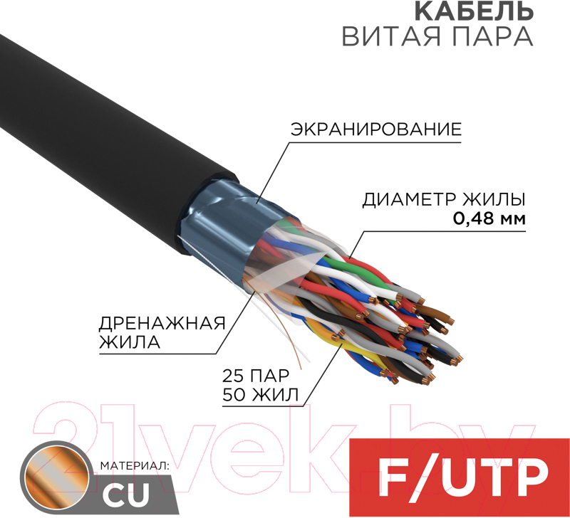 Кабель Rexant F/UTP CAT 5 PE 25PR 24AWG / 01-1203 — фото 3