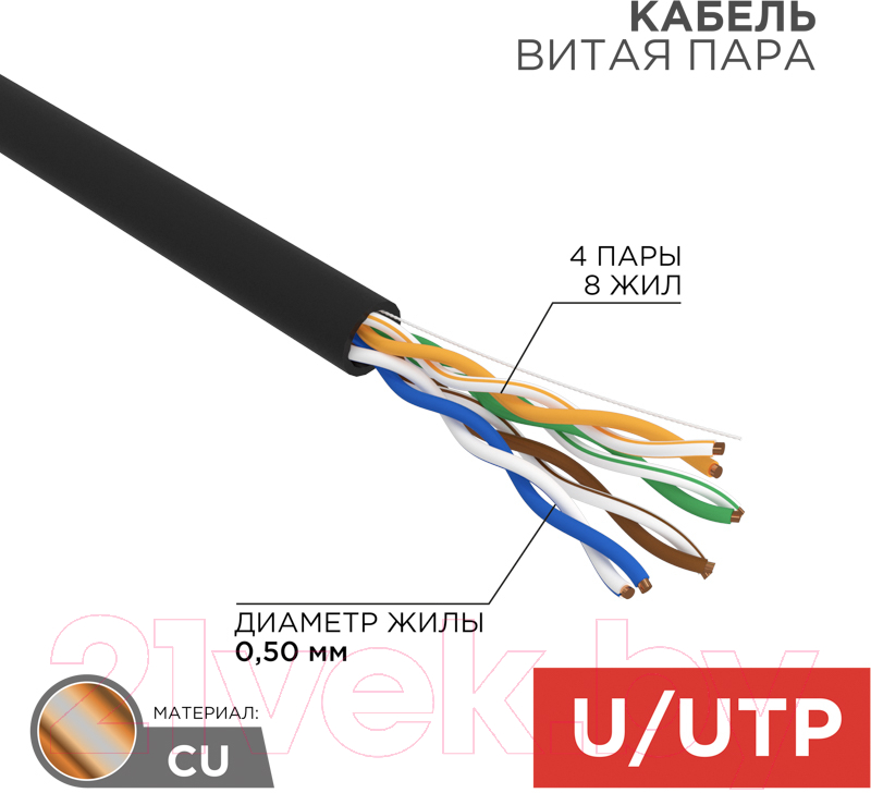 Кабель Rexant U/UTP CAT 5e PE 4PR 24AWG / 01-0045-50