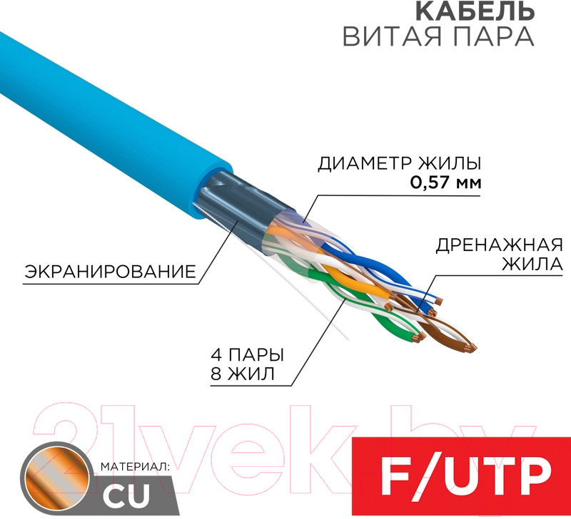 Кабель Rexant F/UTP CAT 6 PV 4PR 23AWG / 01-0147