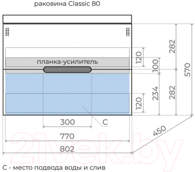 Тумба под умывальник Style Line Матис 80 2 ящика Plus (подвесная)