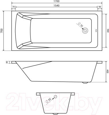 Ванна акриловая Lauter Aurora 170x70 / 21010070