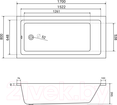 Ванна акриловая Lauter Athena 170x80 / 21090080