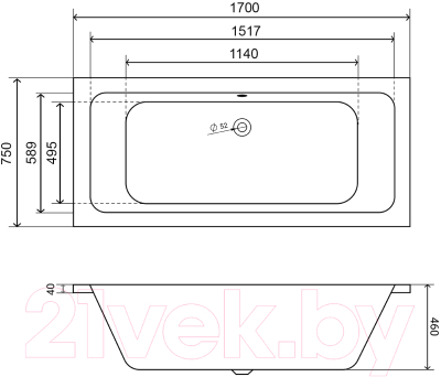 Ванна акриловая Lauter Olympia 170x75 / 21100075