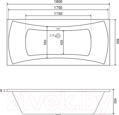 Ванна акриловая Lauter Belgravia 180x80 / 21110180