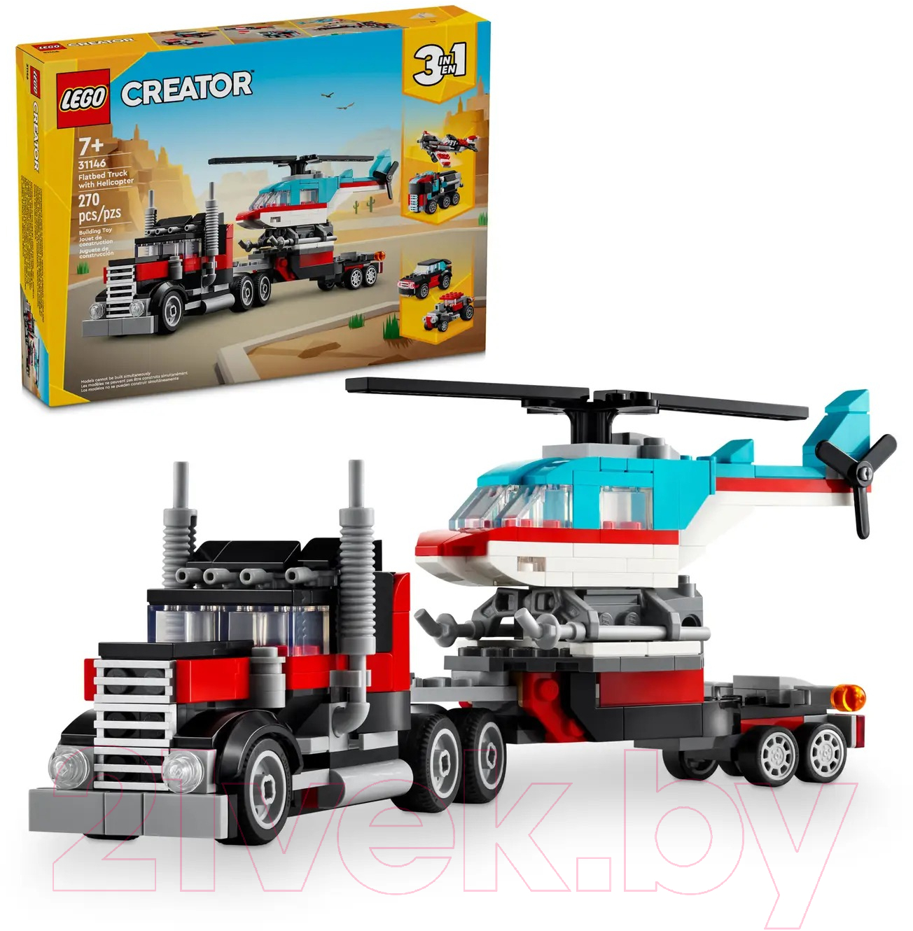 Конструктор Lego Creator Грузовик-платформа с вертолетом 3 в 1 / 31146 — фото 3