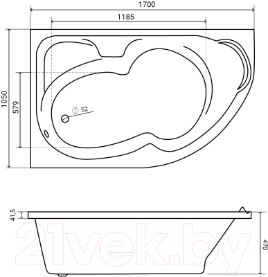 Ванна акриловая Lauter Geneva 170x105 / 2103170L