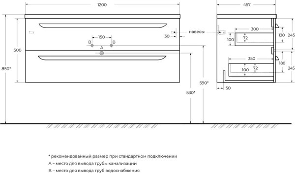 Тумба под умывальник Cezares ECO-CER-N-1200-2C-SO-AS-P
