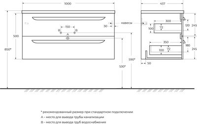 Тумба под умывальник Cezares ECO-CER-N-1000-2C-SO-NCS-P